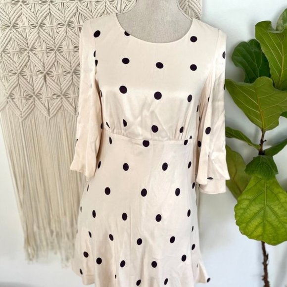 Size 8 SHONA JOY Cream with Black spot polka dot 3/4 sleeve short dress - Picture 4 of 12